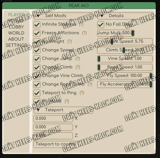Читы для Peak AIO Multihack Teleport, No Fall Damage, Stamina
