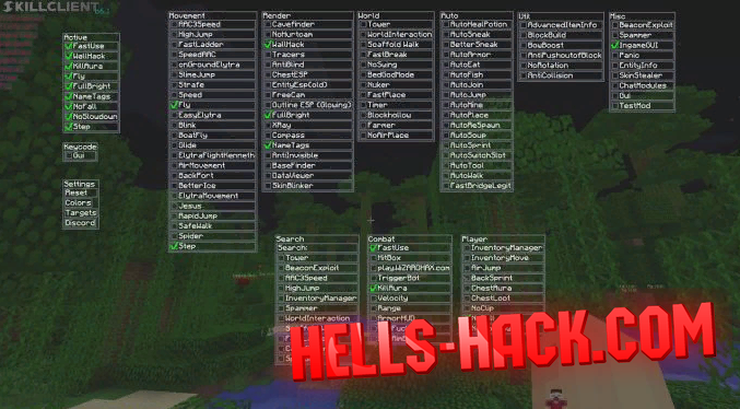 Чит SkillHack для Minecraft 1.12.2 FLY, WALLHACK, XRAY