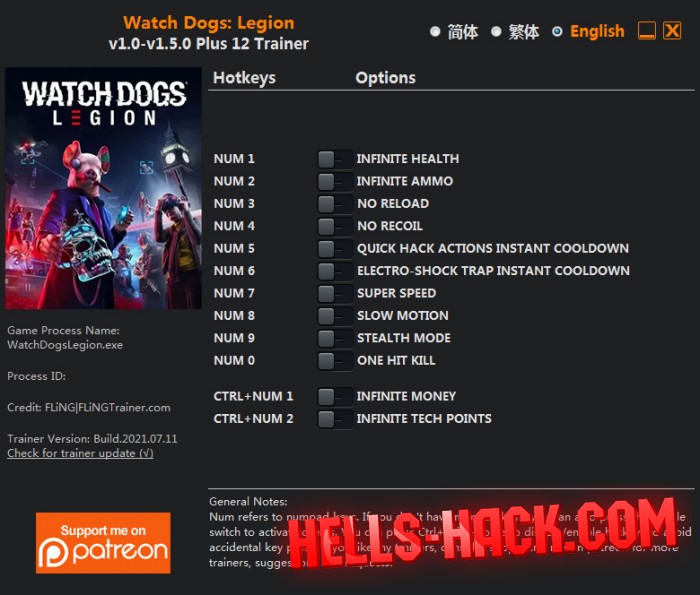 Трейнер на Watch Dogs: Legion Cheat Бессмертие, Взлом денег