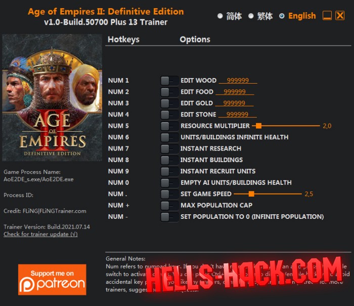 Читы для Age of Empires II: Definitive Edition Cheat Gold Hack 2021