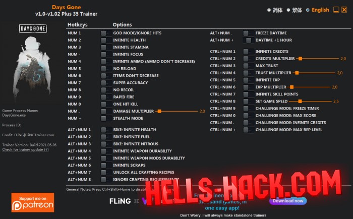 Трейнер для Days Gone Cheat Бессмертие, Бесконечные патроны 2021
