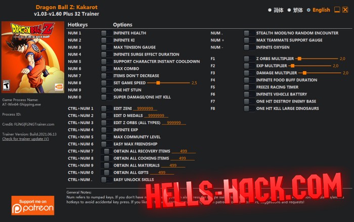 Трейнер на Dragon Ball Z: Kakarot Cheat Бессмертие, Супер дамаг 2021