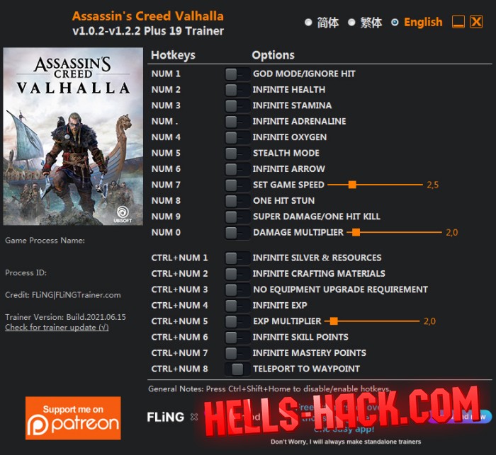 Трейнер для Assassin’s Creed Valhalla Cheat Бессмертие, Ресурсы 2021