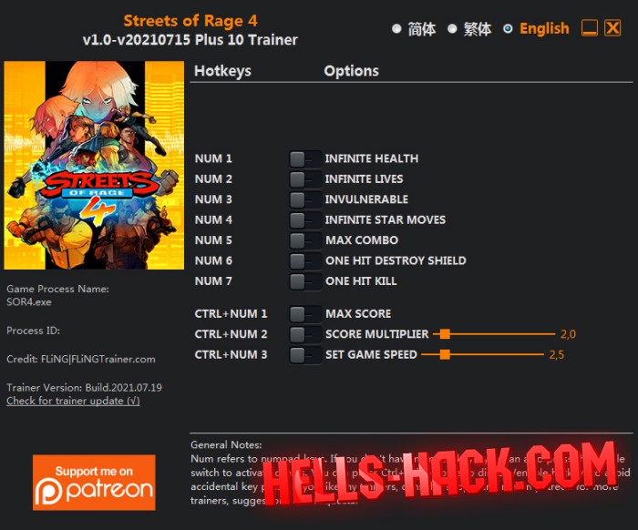 Читы для Streets of Rage 4 Cheat Бессмертие, Спидхак, Быстрое убийство 2021