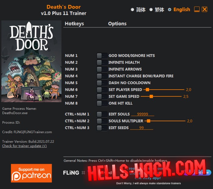 Читы для Death’s Door Cheat Бессмертие, Быстрое убийство 2021