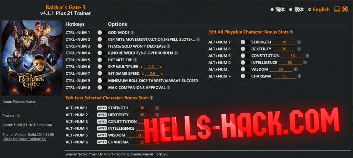 Трейнер для Baldurs Gate 3 бесплатно God Mode, Exp Hack, Infinite Movement 2023