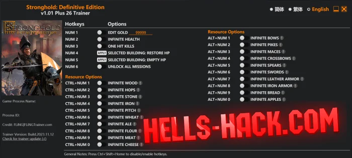 Читы для Stronghold: Definitive Edition Gold, Infinite Health, Resources